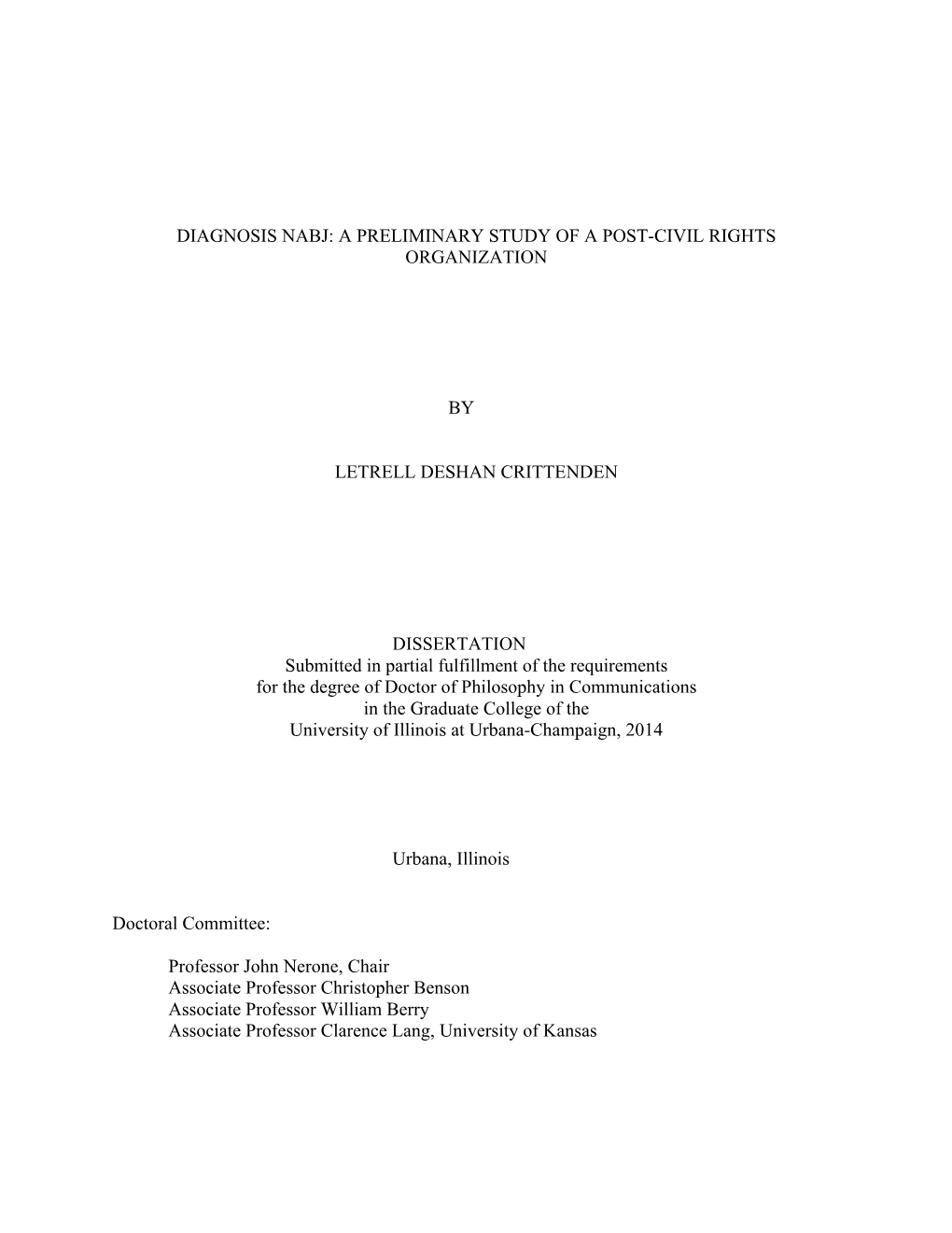 Diagnosis Nabj: a Preliminary Study of a Post-Civil Rights Organization