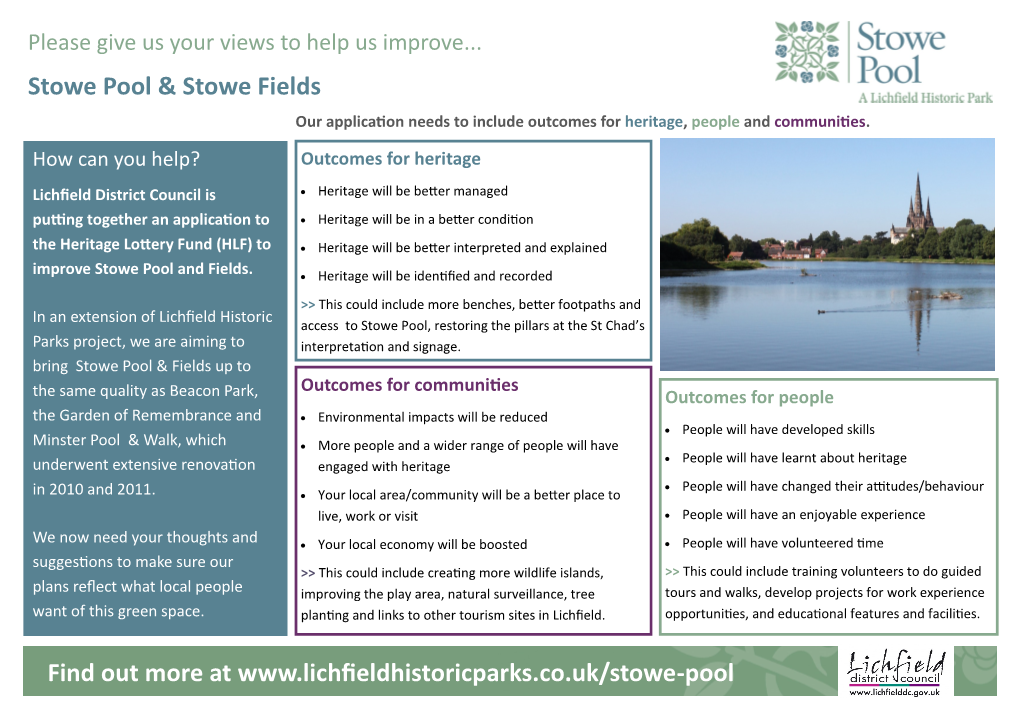 Find out More at Stowe Pool & Stowe Fields
