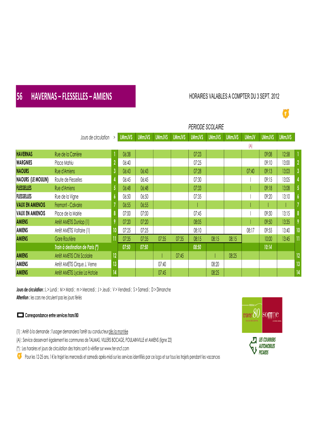 Flesselles – Amiens Horaires Valables a Compter Du 3 Sept