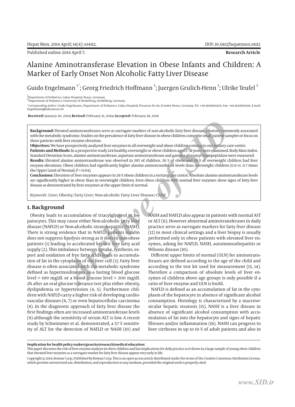 A Marker of Early Onset Non Alcoholic Fatty Liver Disease