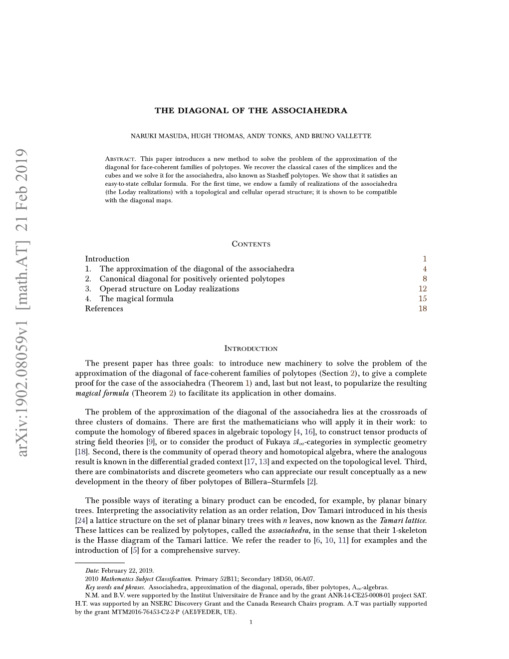 Arxiv:1902.08059V1 [Math.AT] 21 Feb 2019 [ Nrdcino [ of Introduction Order an As [ Relation Associativity the Interpreting Trees