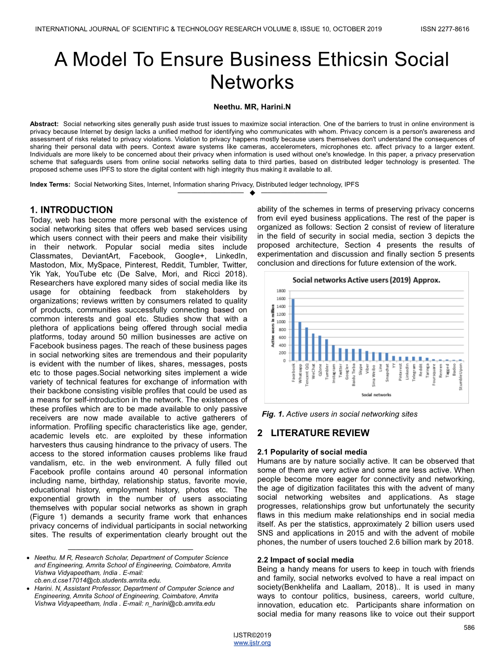 A Model to Ensure Business Ethicsin Social Networks