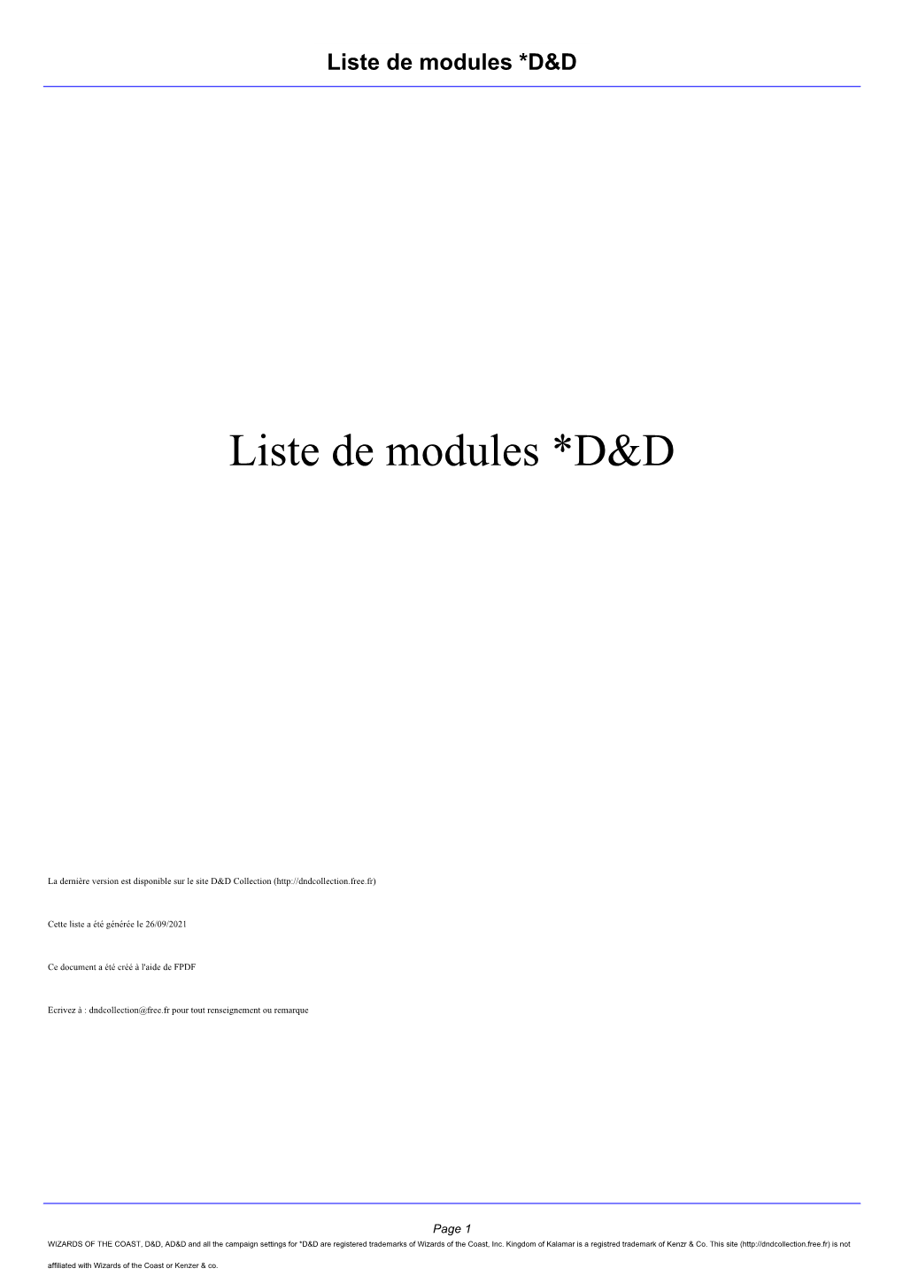 Liste De Modules *D&D