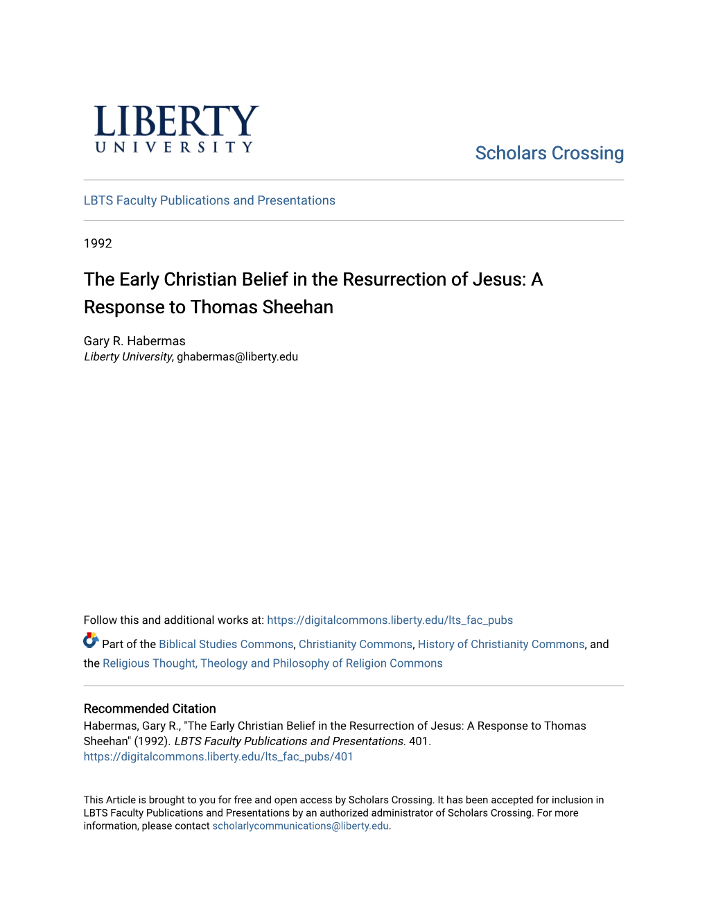 The Early Christian Belief in the Resurrection of Jesus: a Response to Thomas Sheehan