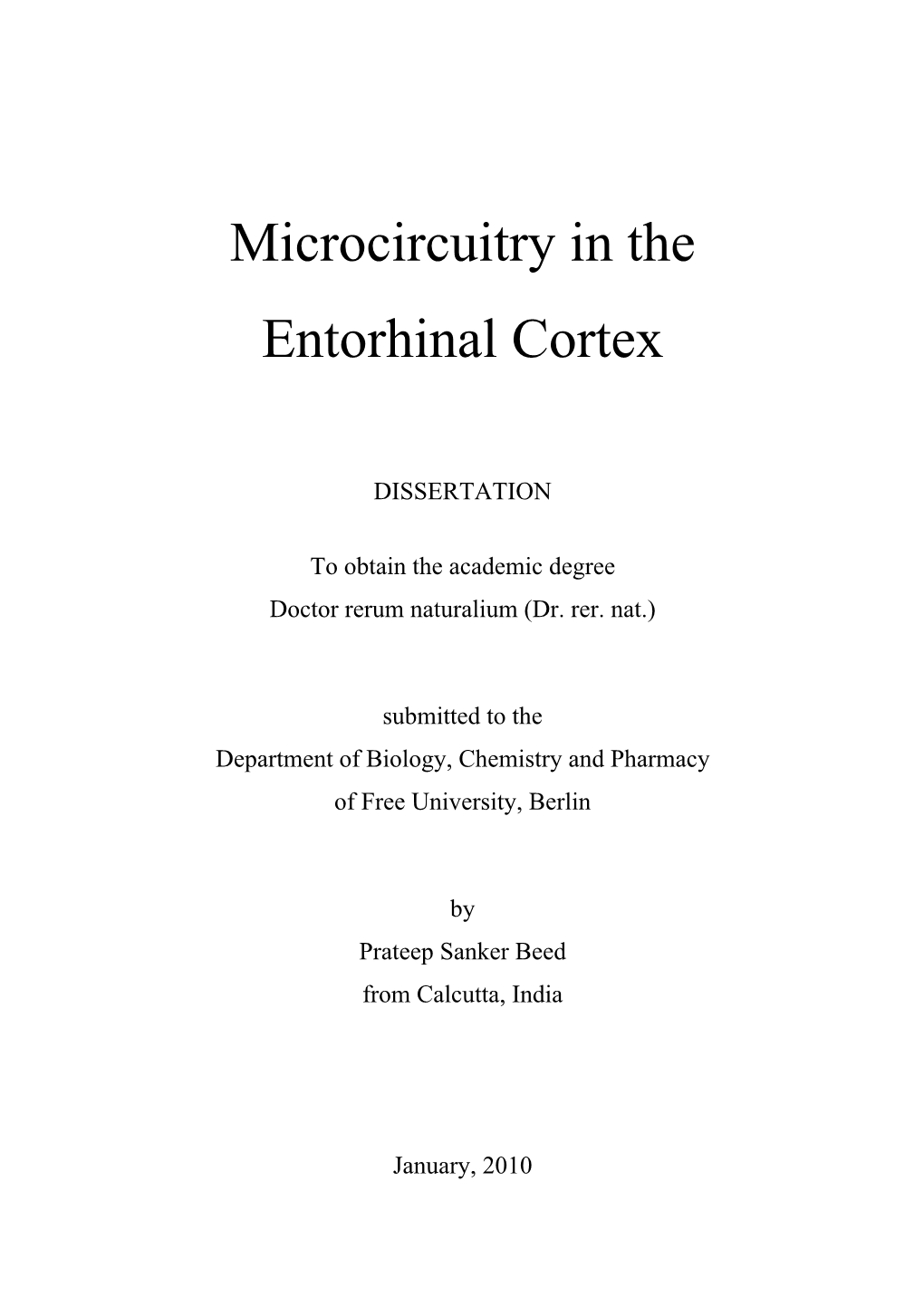 Microcircuitry in the Entorhinal Cortex