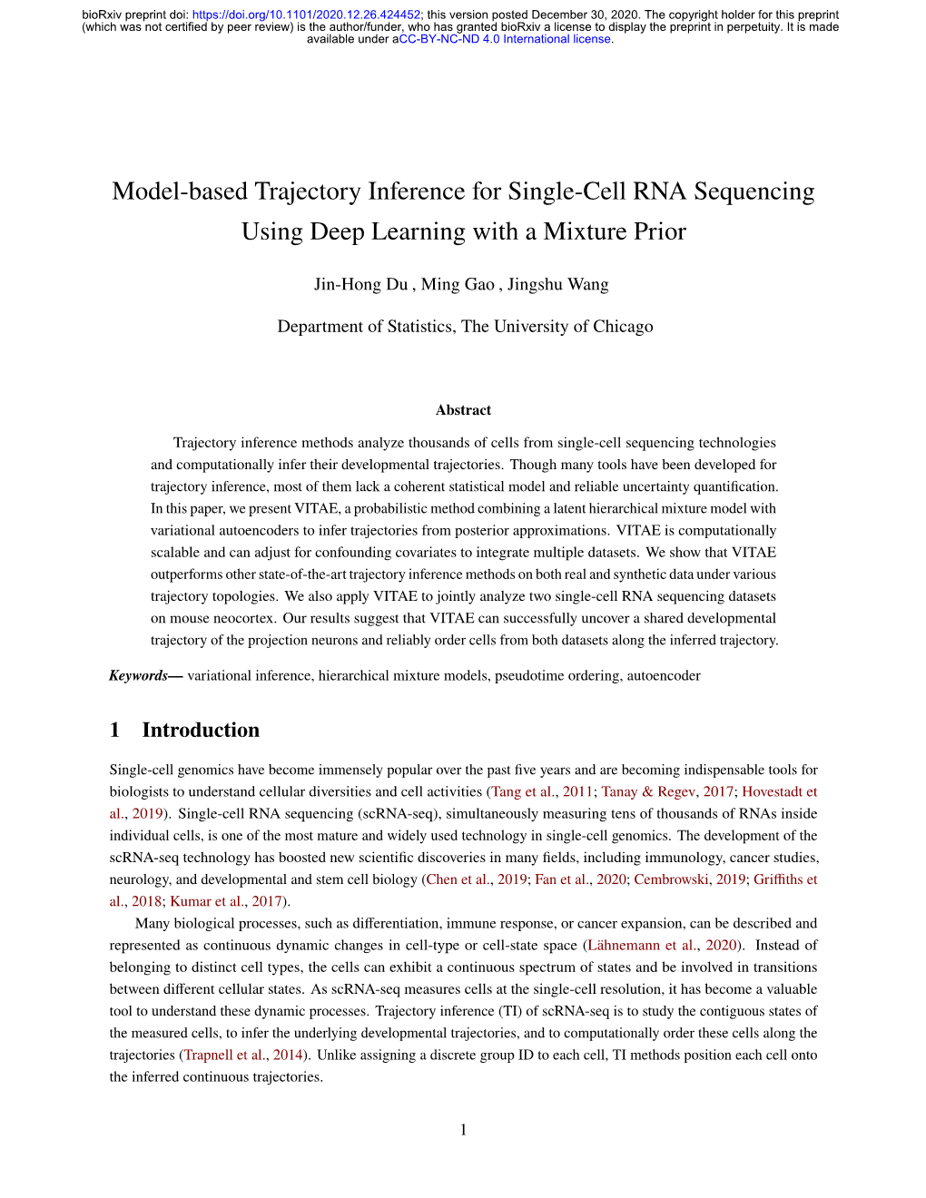 Model-Based Trajectory Inference for Single-Cell RNA Sequencing Using Deep Learning with a Mixture Prior