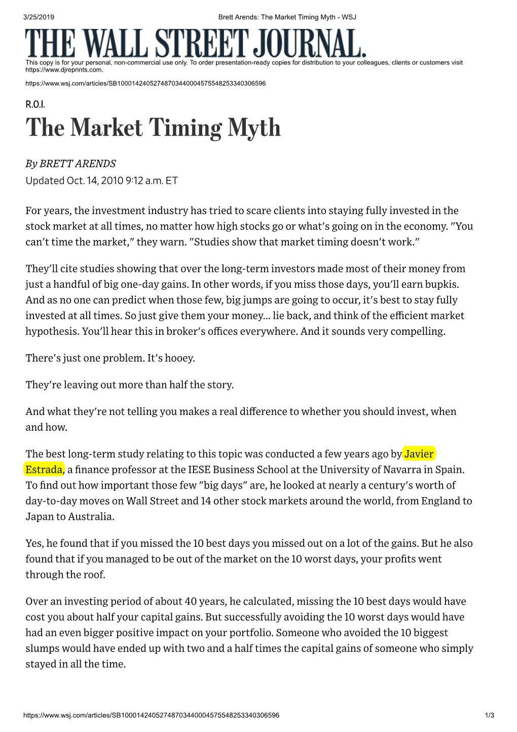 The Market Timing Myth - WSJ