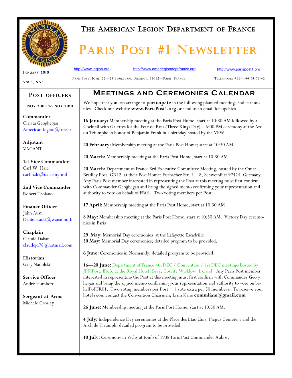 Paris Post #1 Newsletter