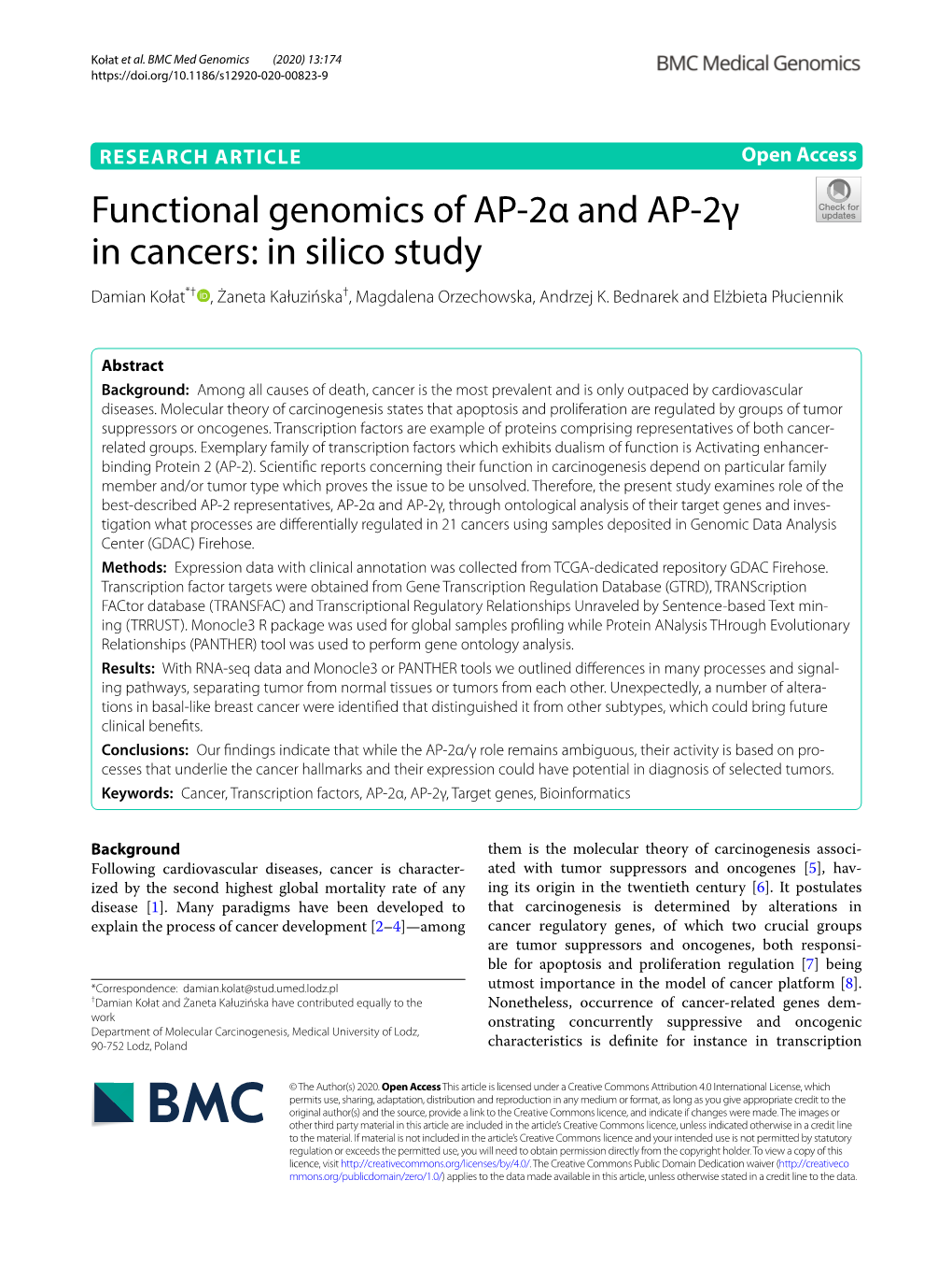 Functional Genomics of AP-2Α and AP-2Γ in Cancers