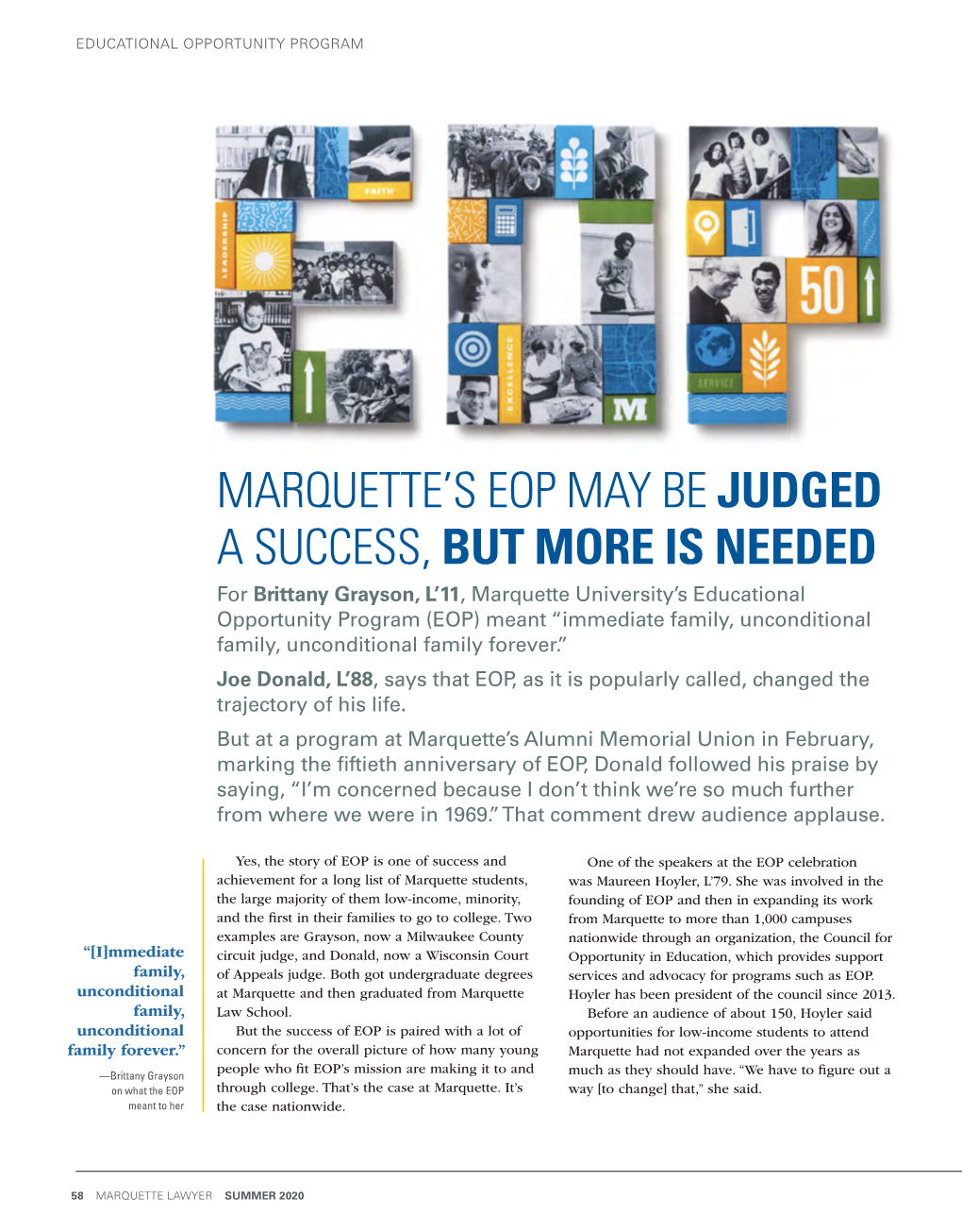 Marquette's Eop May Be Judged a Success, but More