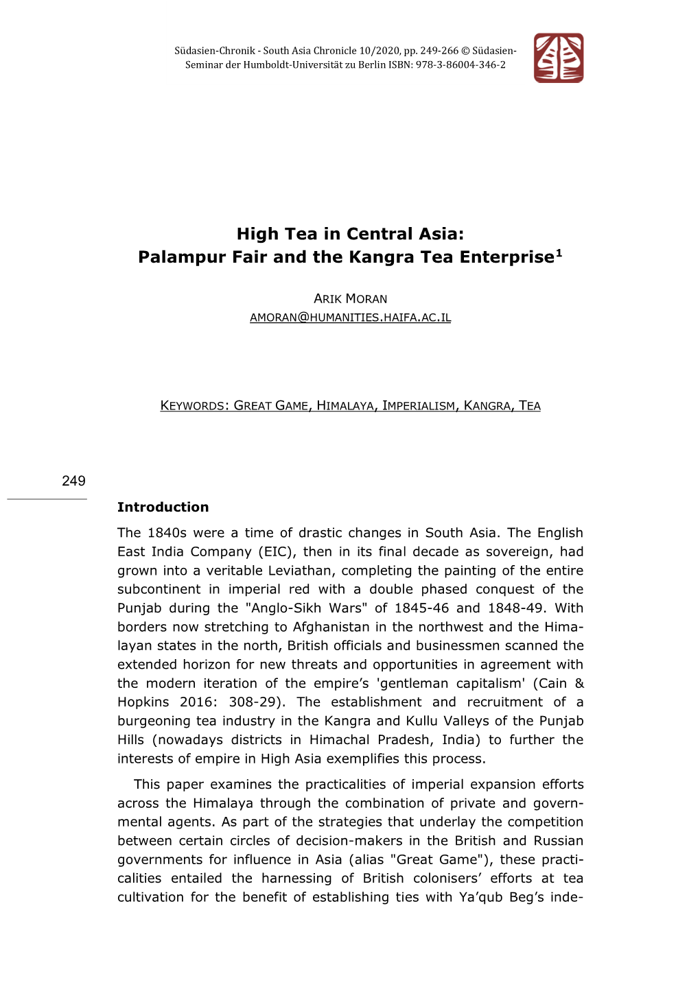 High Tea in Central Asia: Palampur Fair and the Kangra Tea Enterprise1