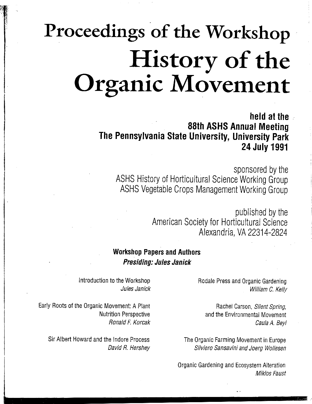 History of the Organic Movement