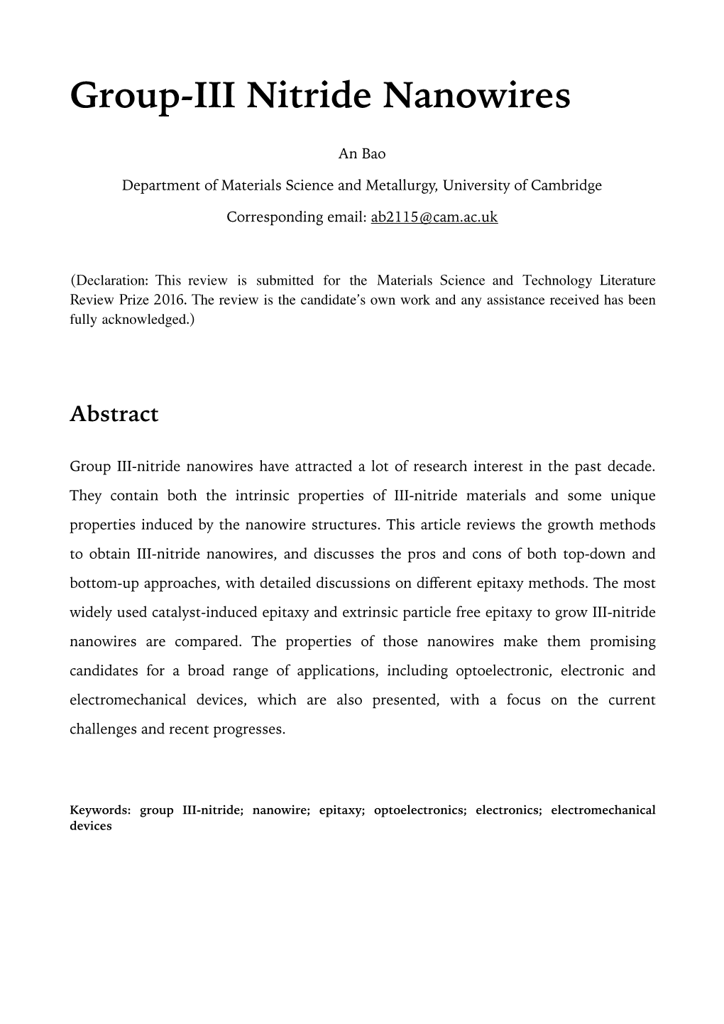 Group-III Nitride Nanowires