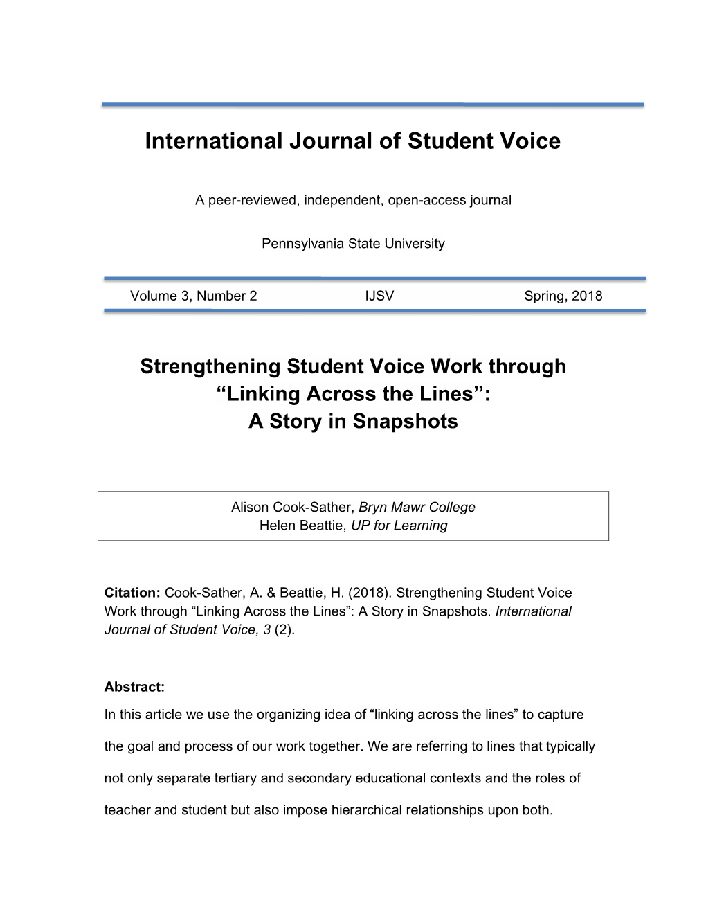 Strengthening Student Voice Work Through “Linking Across the Lines”: a Story in Snapshots