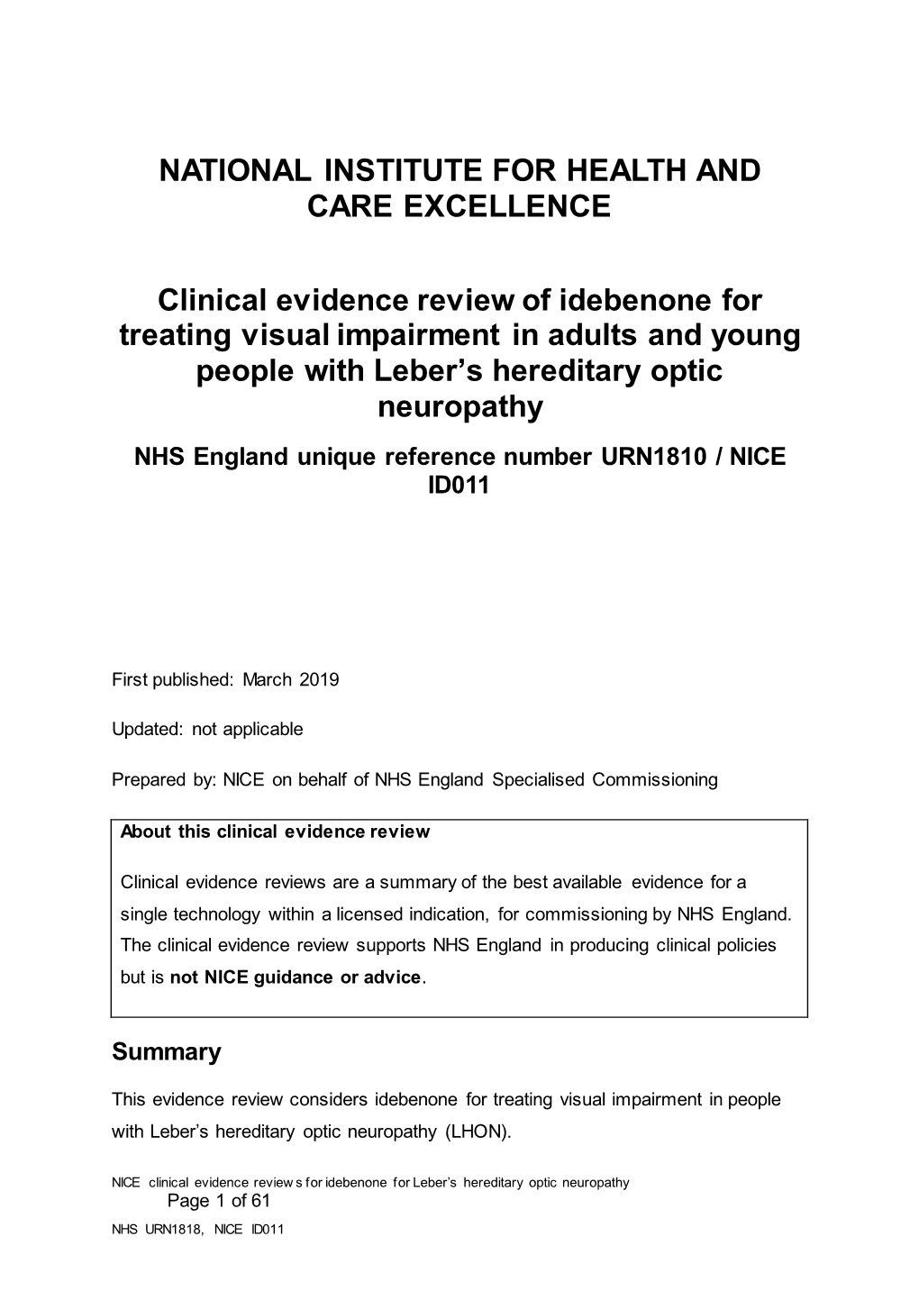 Evidence Review: Idebenone for Treating People Over