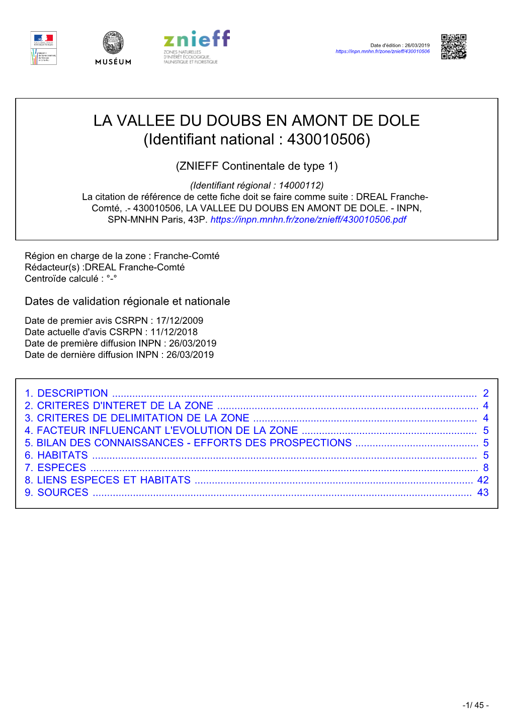 LA VALLEE DU DOUBS EN AMONT DE DOLE (Identifiant National : 430010506)