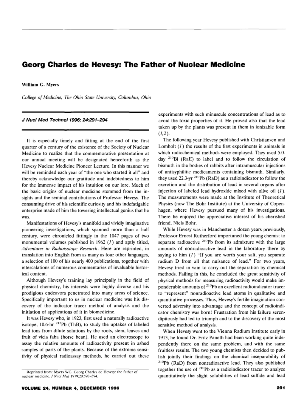 Georg Charles De Hevesy: the Father of Nuclear Medicine
