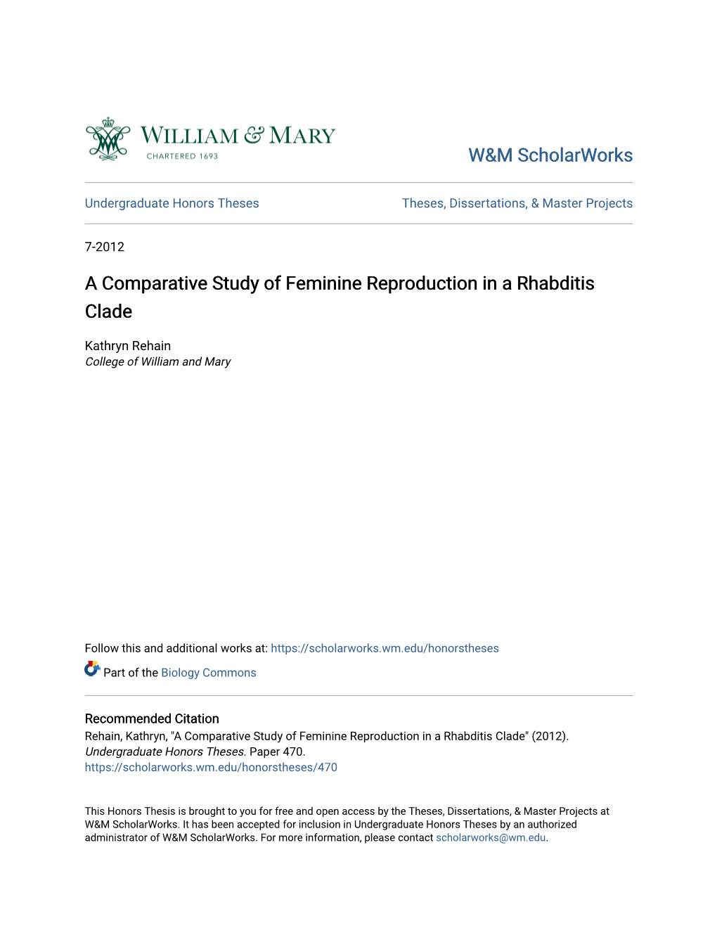 A Comparative Study of Feminine Reproduction in a Rhabditis Clade