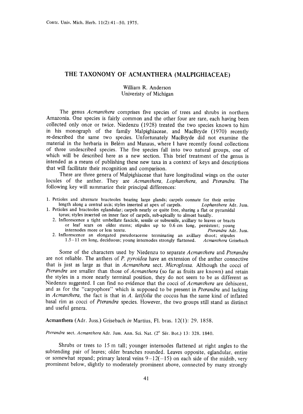 The Taxonomy of Acmanthera (Malpighiaceae)