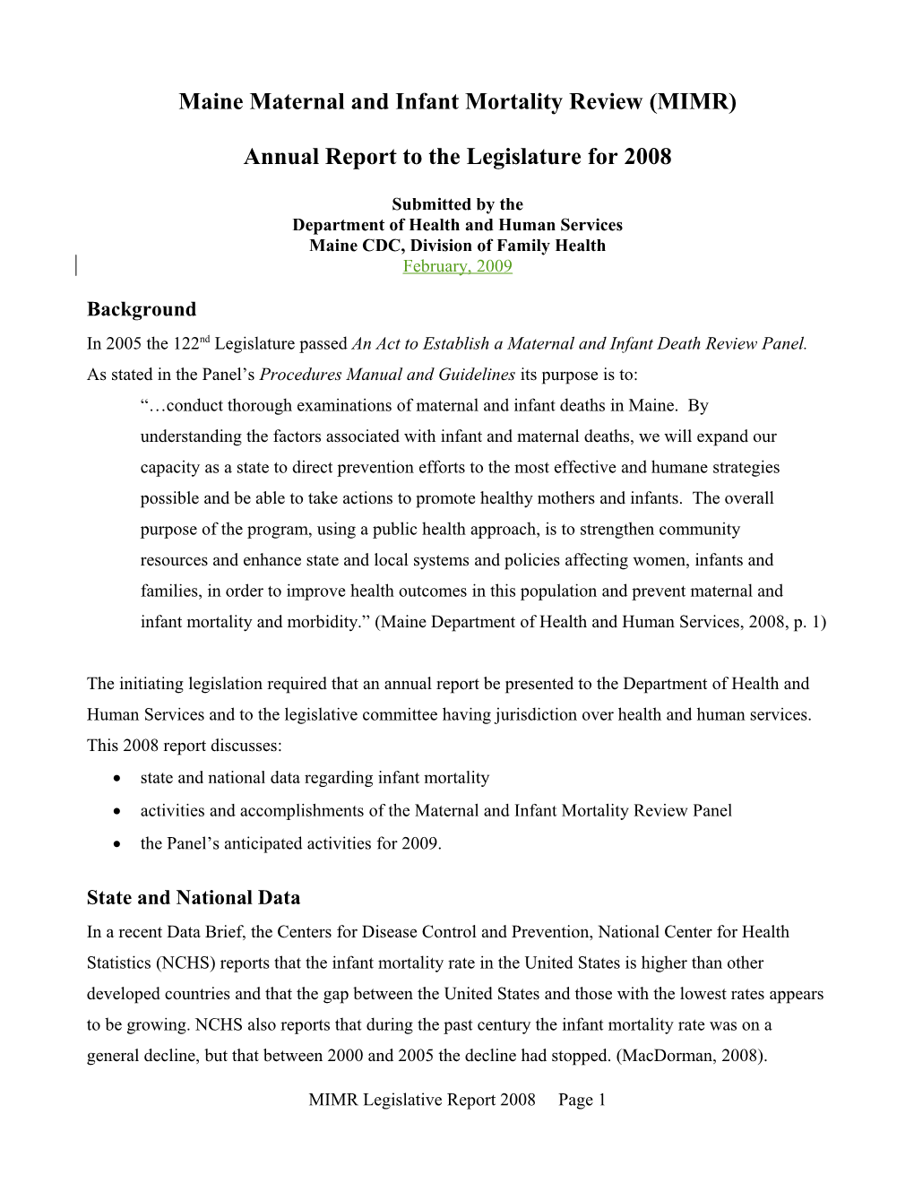 Maine Maternal And Infant Mortality And Resiliency Review (MIMRR)