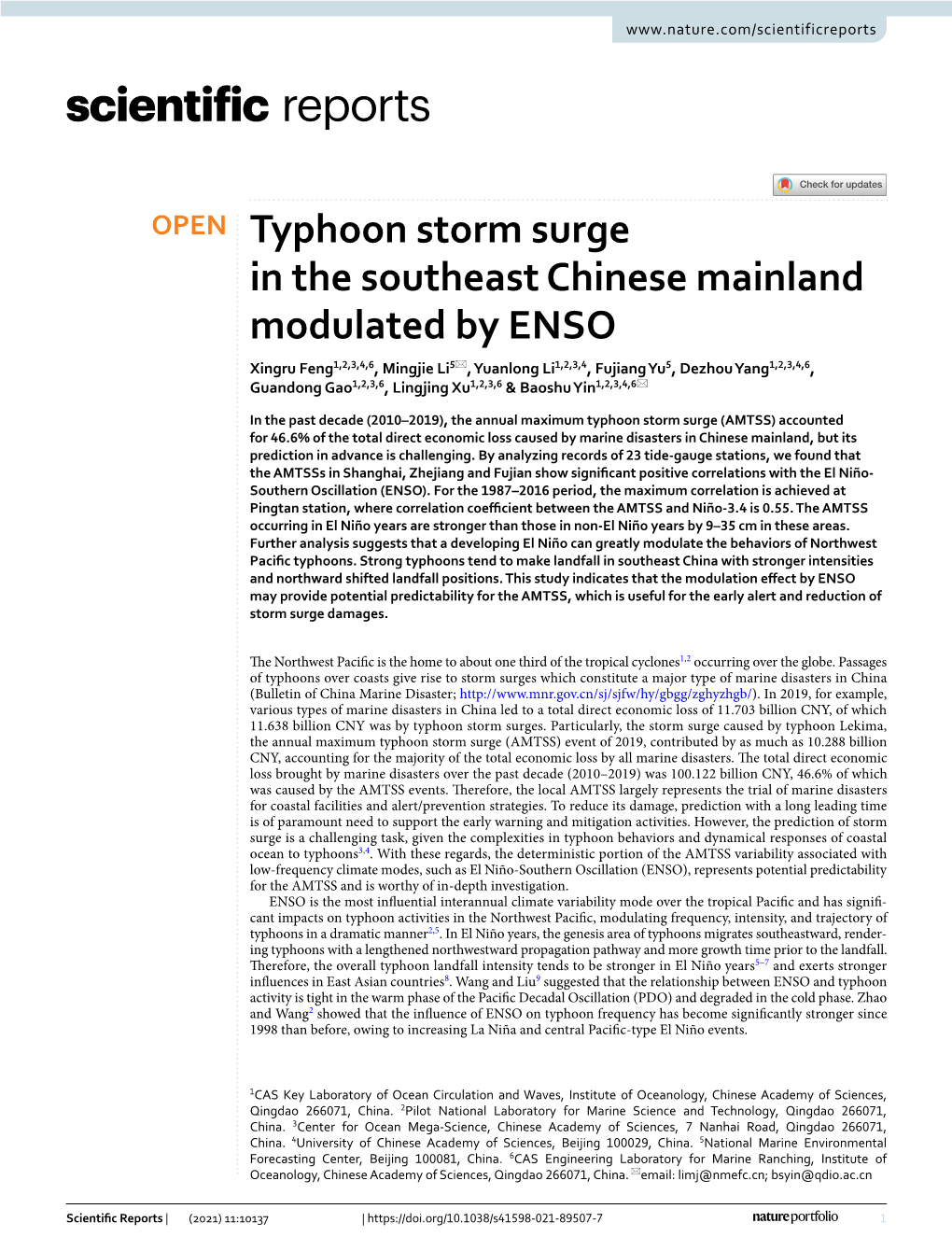 Typhoon Storm Surge in the Southeast Chinese Mainland Modulated By