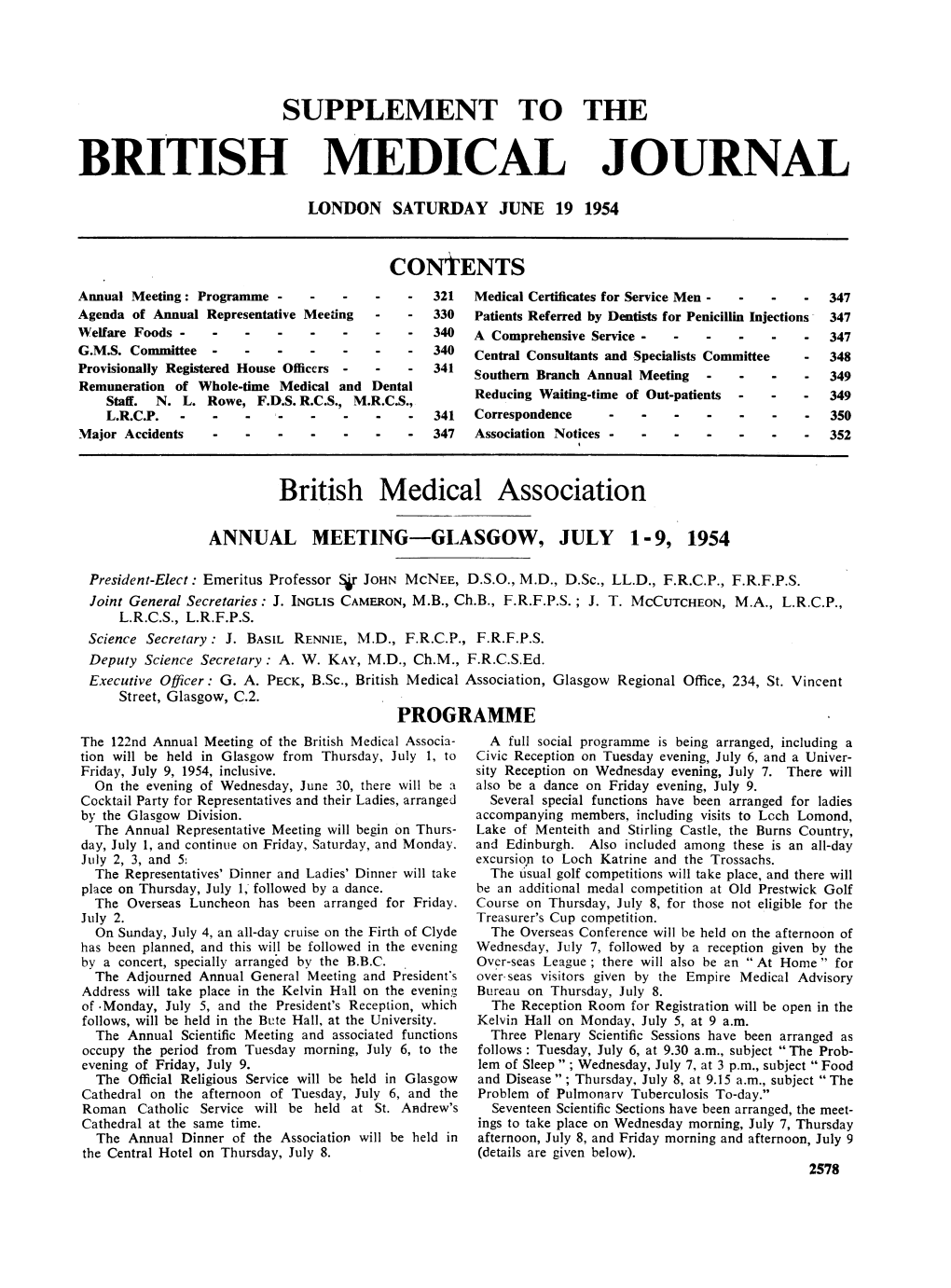 British Medical Association ANNUAL MEETING-GLASGOW, JULY 1- 9, 1954