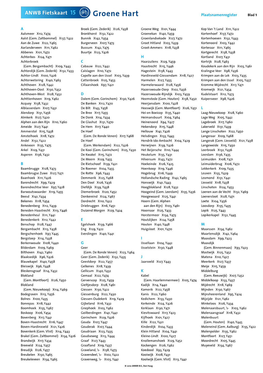 Groene Hart Plaatsnamenregister Blad 1