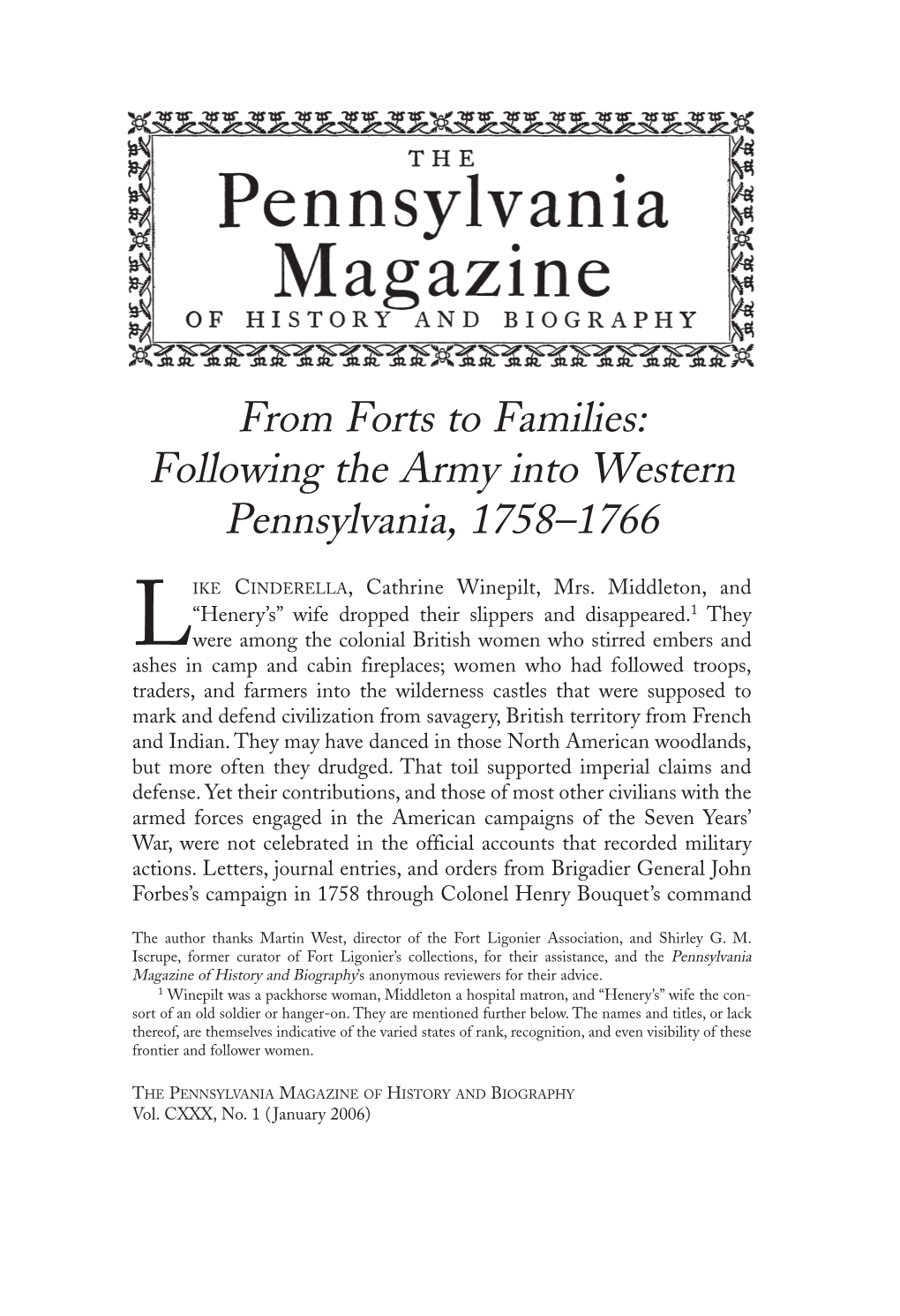 From Forts to Families: Following the Army Into Western Pennsylvania, 1758–1766