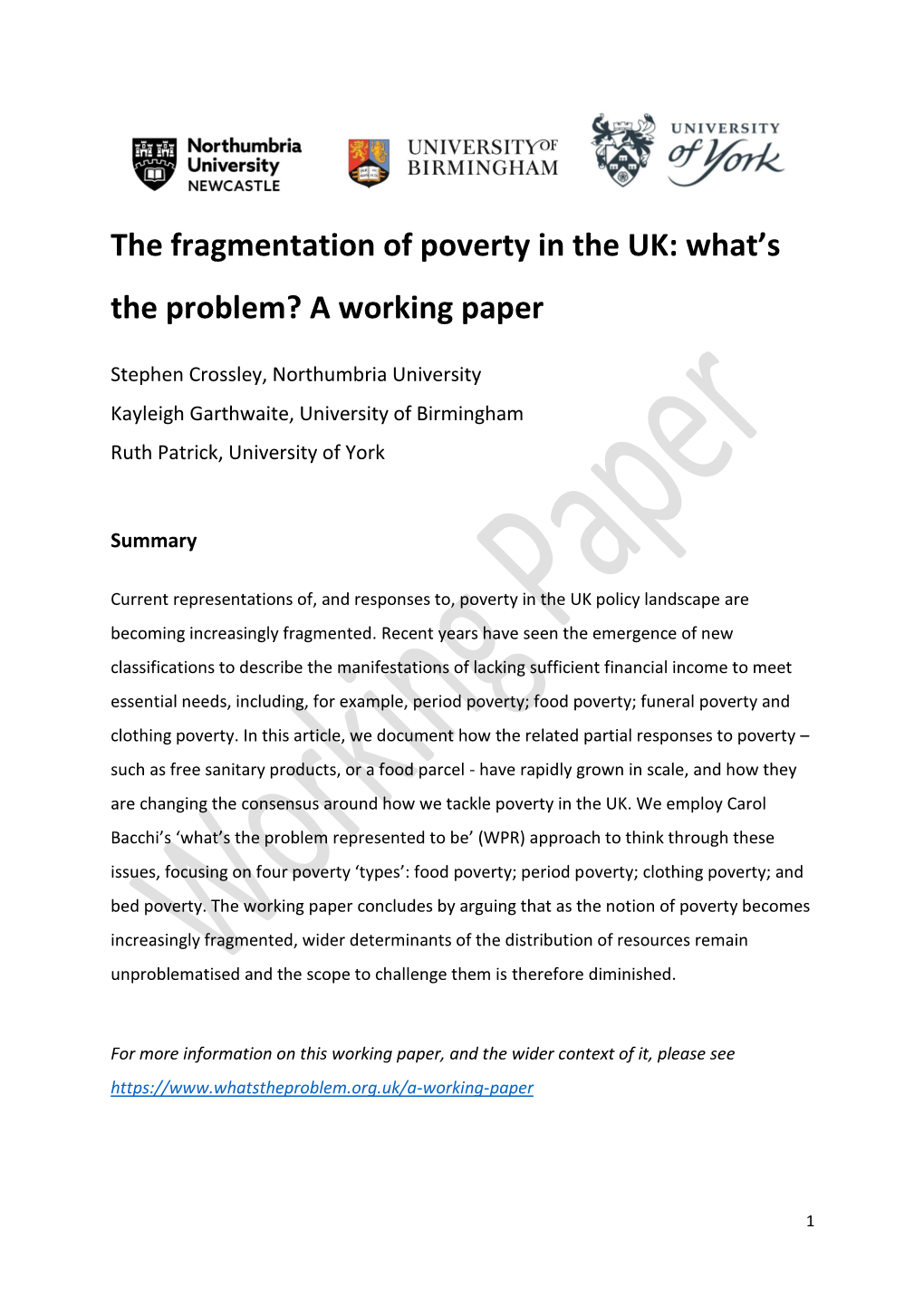 The Fragmentation of Poverty in the UK: What's the Problem?