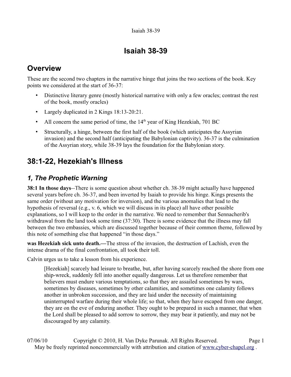 Notes on Isaiah 38-39