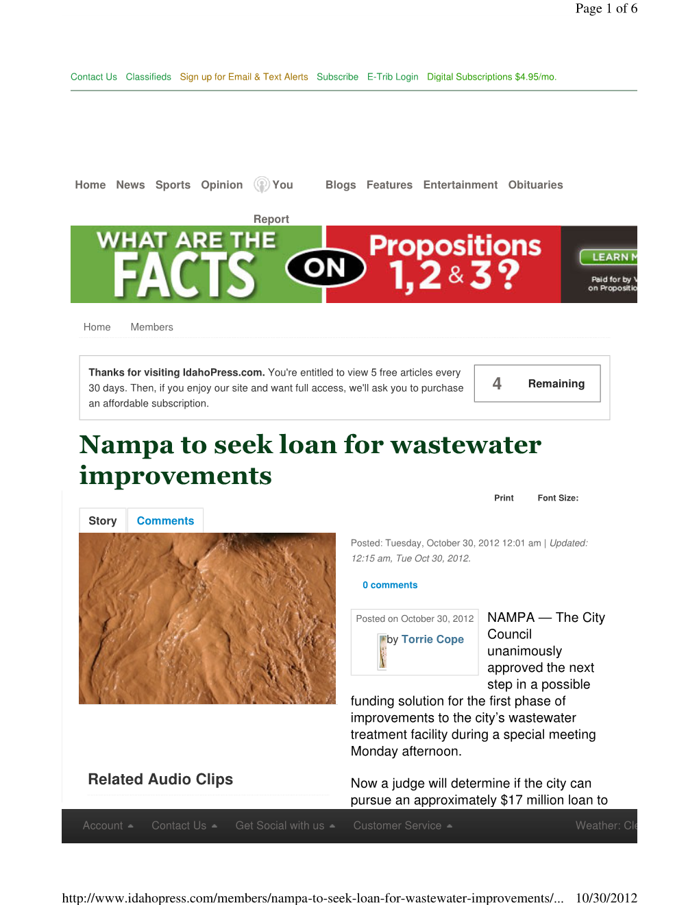 Nampa to Seek Loan for Wastewater Improvements Print Font Size