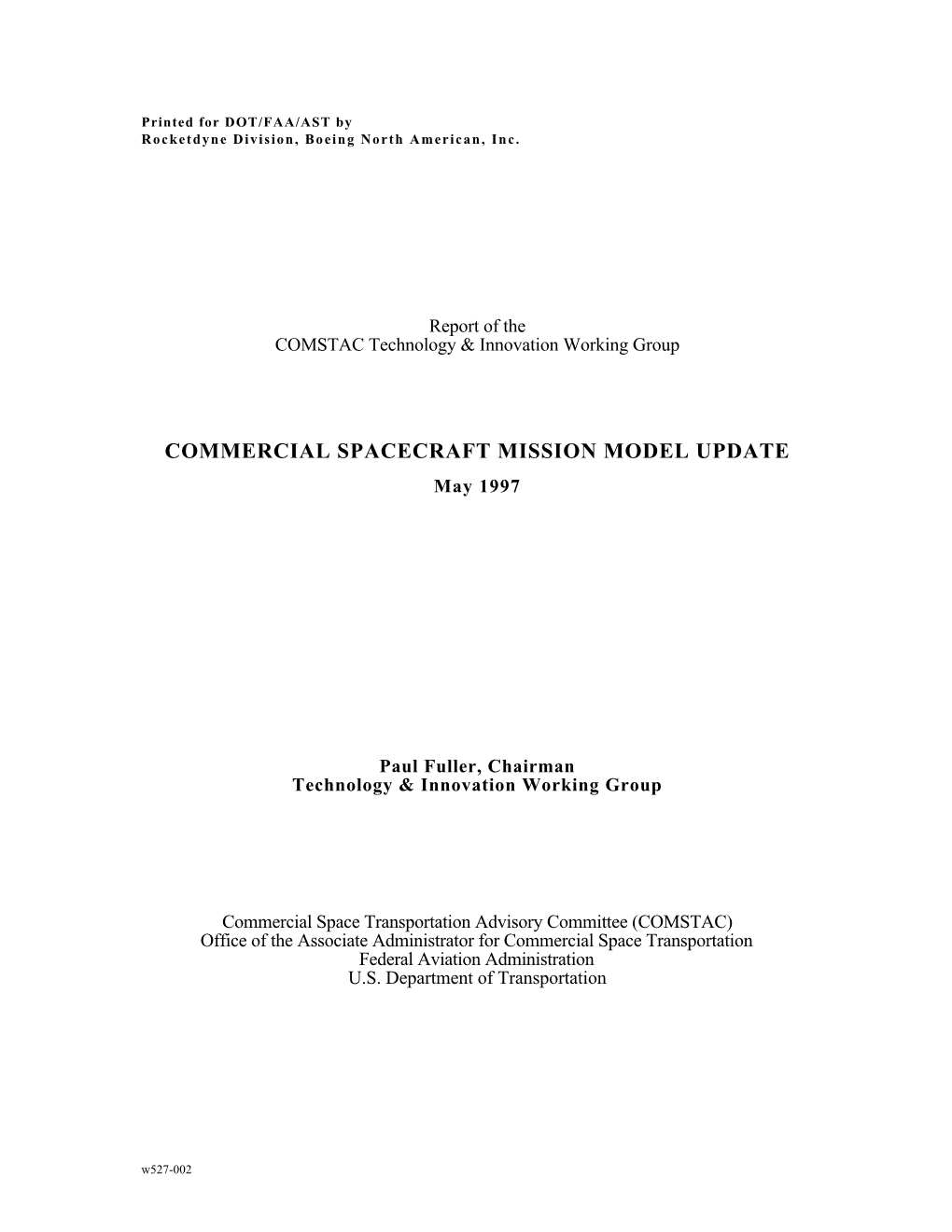 COMMERCIAL SPACECRAFT MISSION MODEL UPDATE May 1997