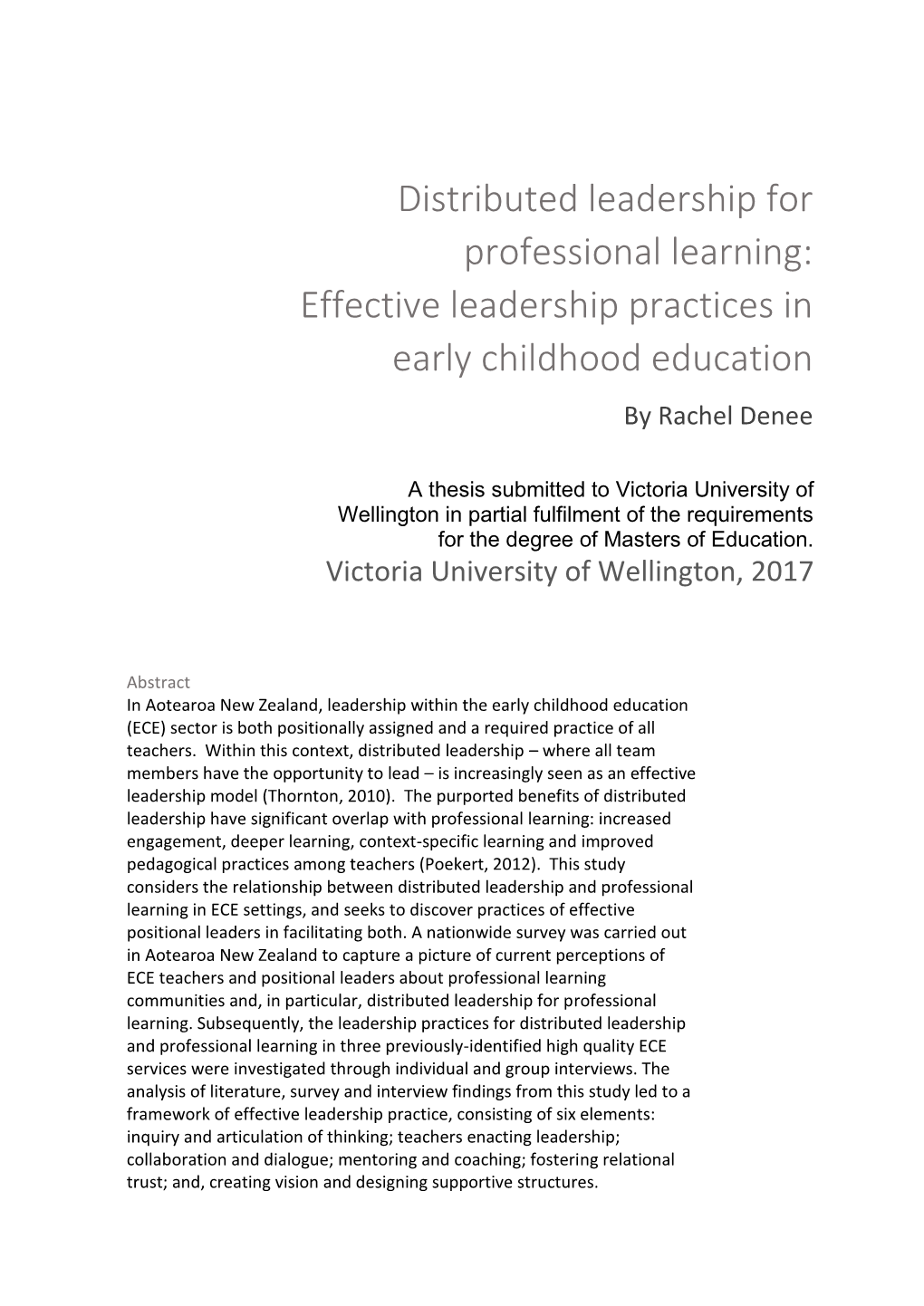Effective Leadership Practices in Early Childhood Education by Rachel Denee