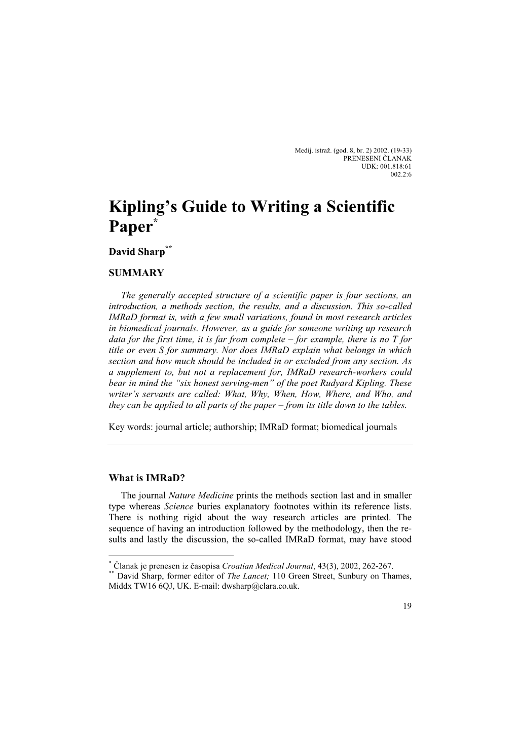 Kipling's Guide to Writing a Scientific Paper*