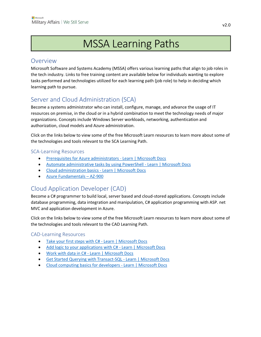 MSSA Learning Paths