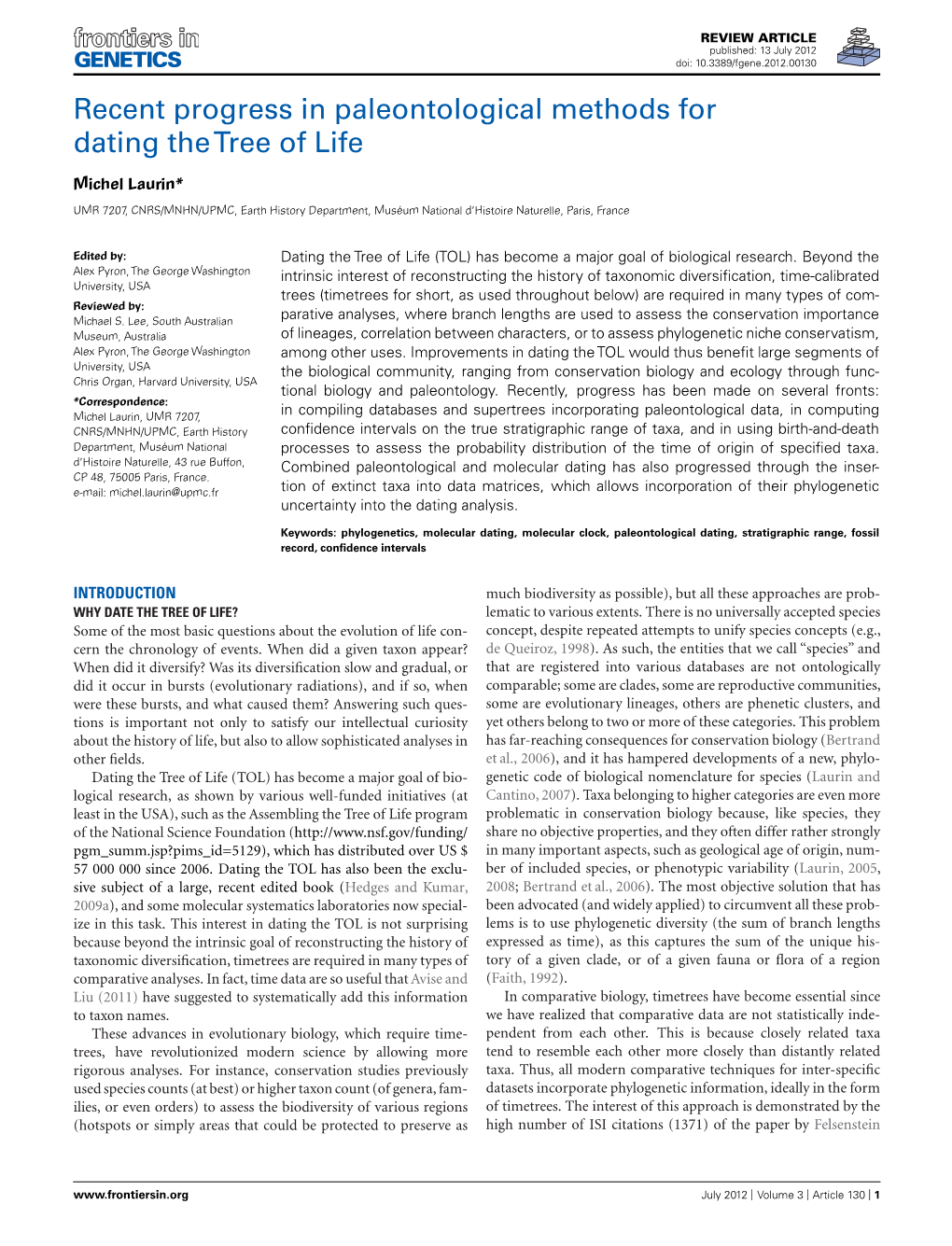 Recent Progress in Paleontological Methods for Dating the Tree of Life