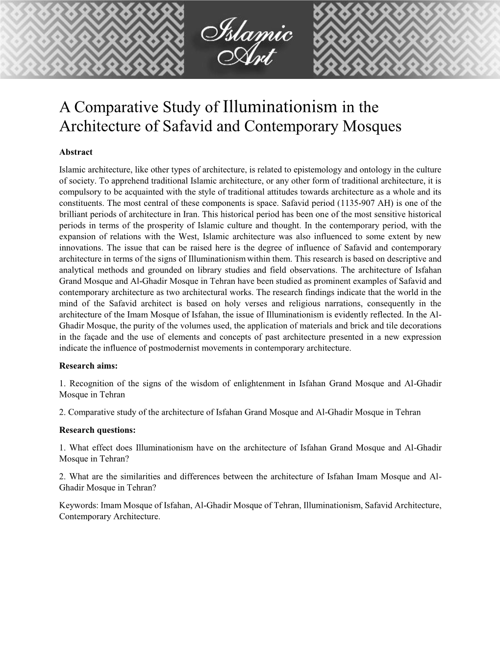 A Comparative Study of Illuminationism in the Architecture of Safavid and Contemporary Mosques