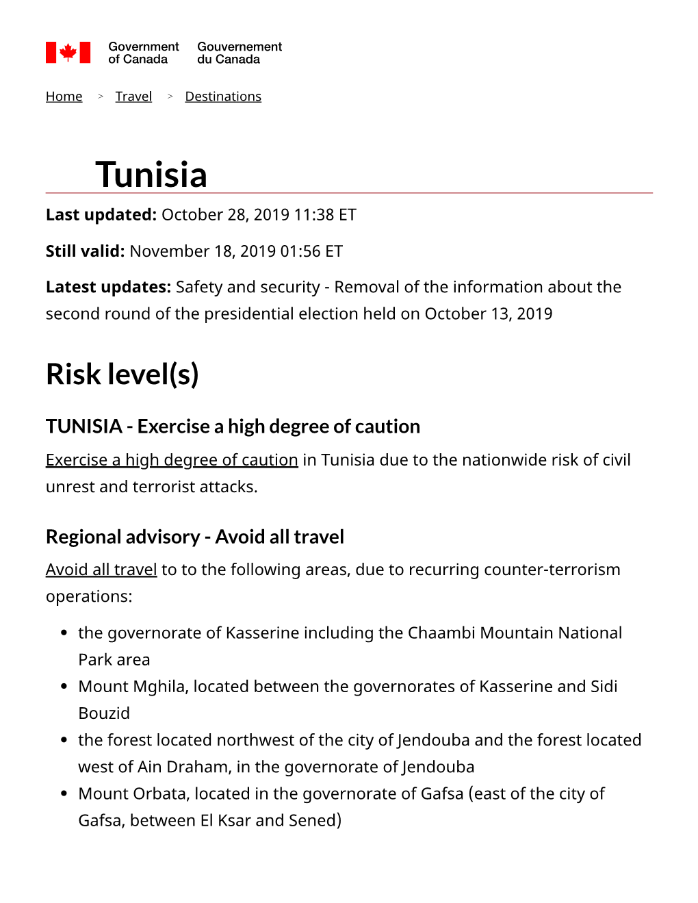 Tunisia Last Updated: October 28, 2019 11:38 ET