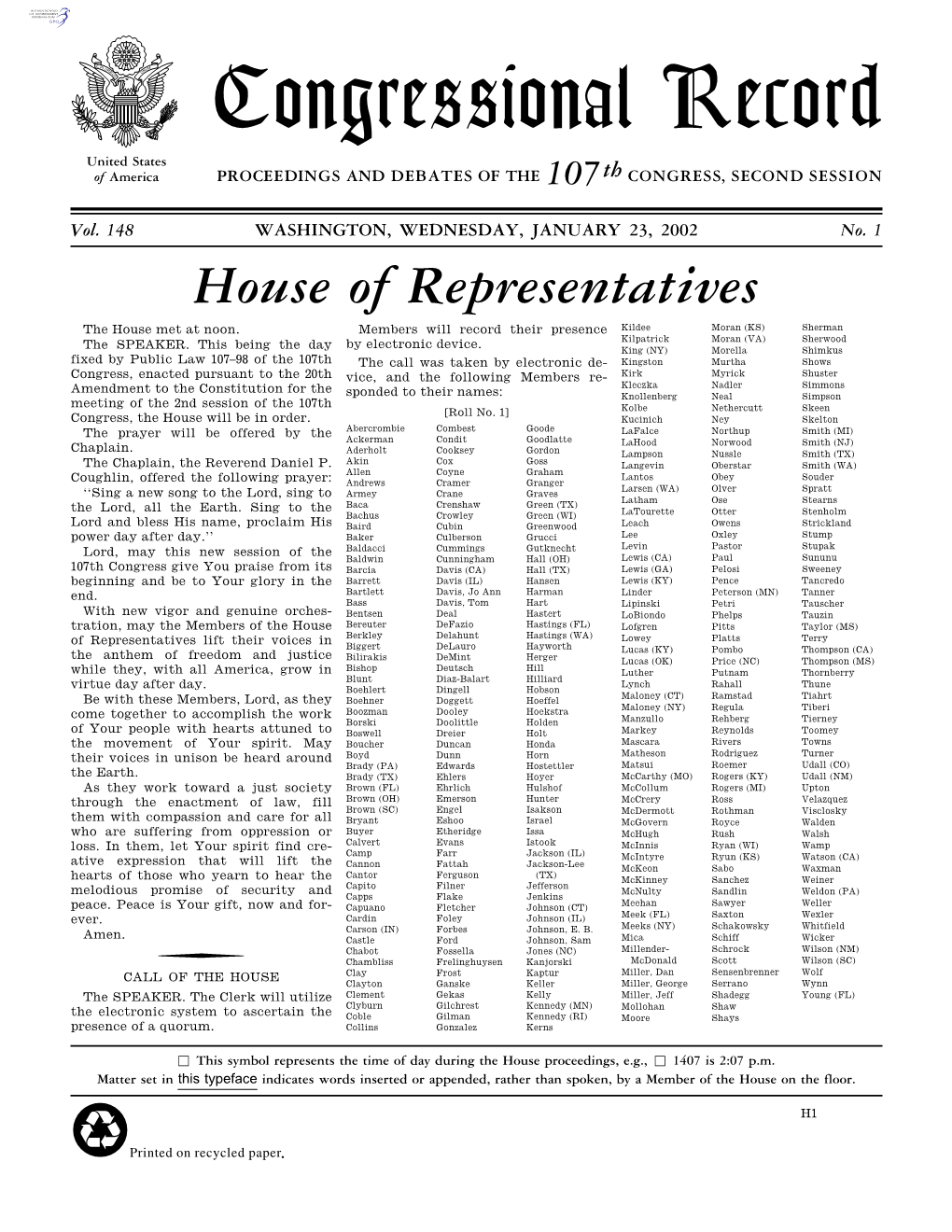 Congressional Record United States of America PROCEEDINGS and DEBATES of the 107Th CONGRESS, SECOND SESSION