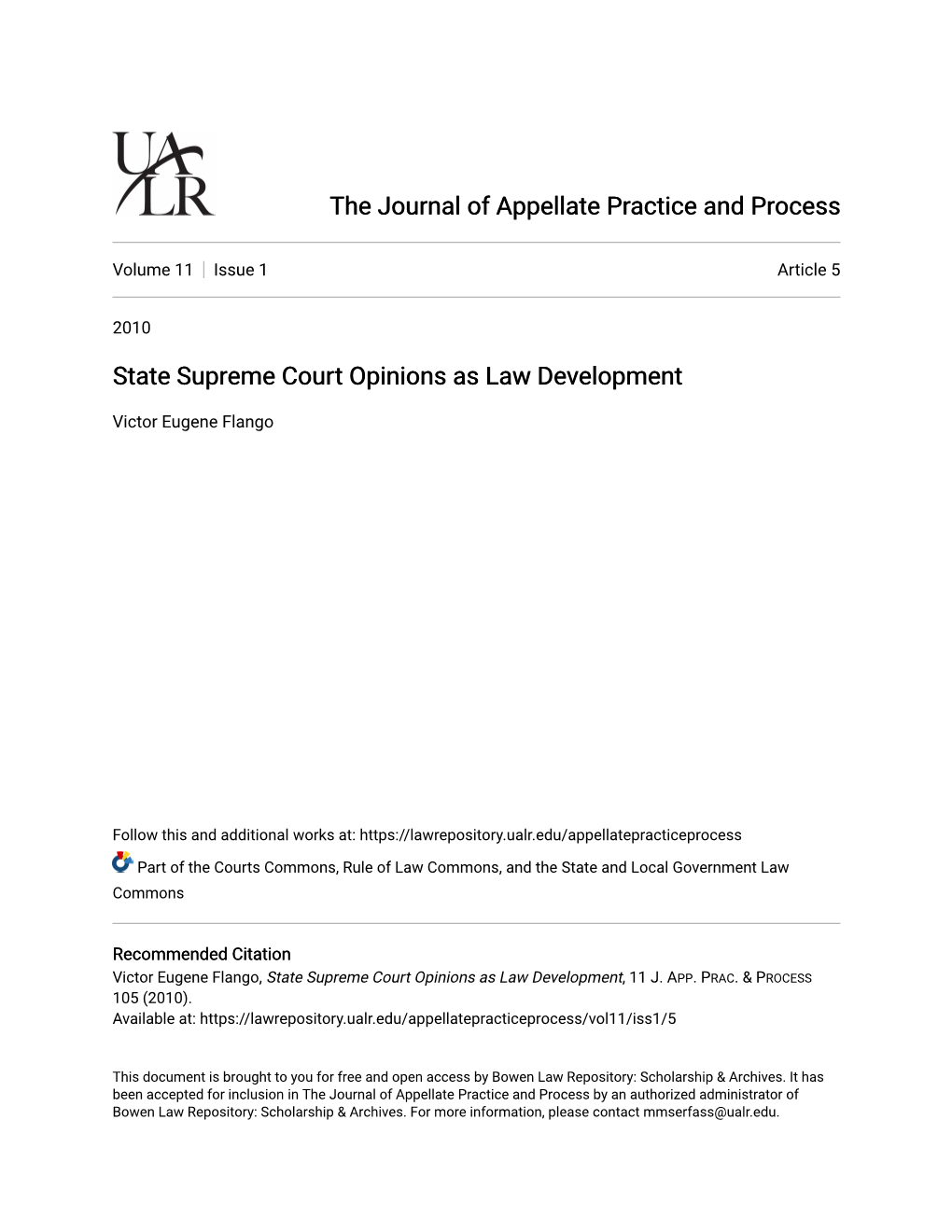 State Supreme Court Opinions As Law Development