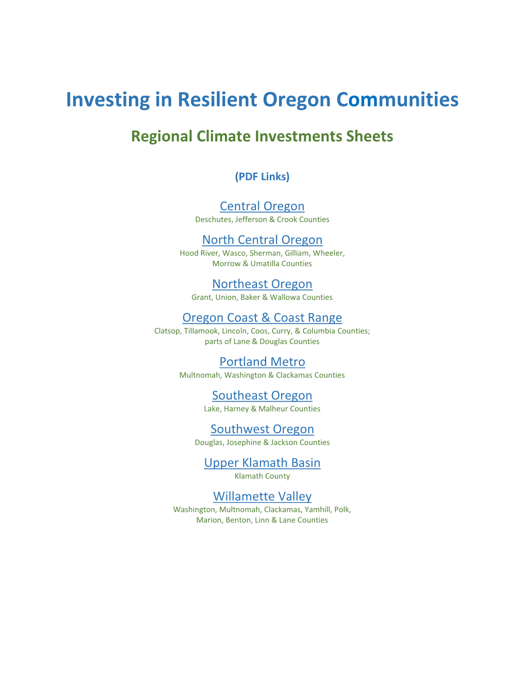 Investing in Resilient Oregon Communities Regional Climate