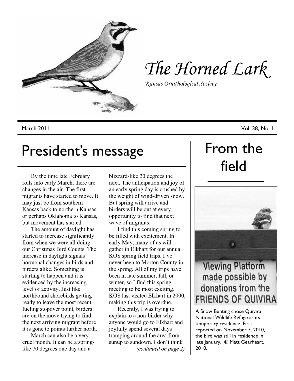 The Horned Lark Kansas Ornithological Society