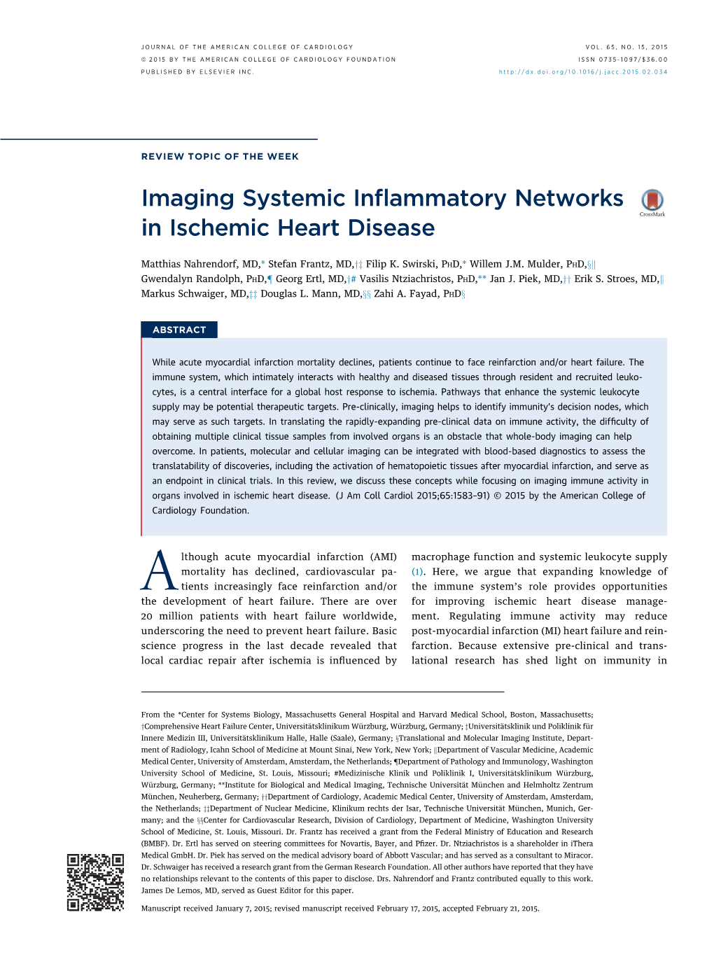 Imaging Systemic Inflammatory Networks in Ischemic Heart Disease