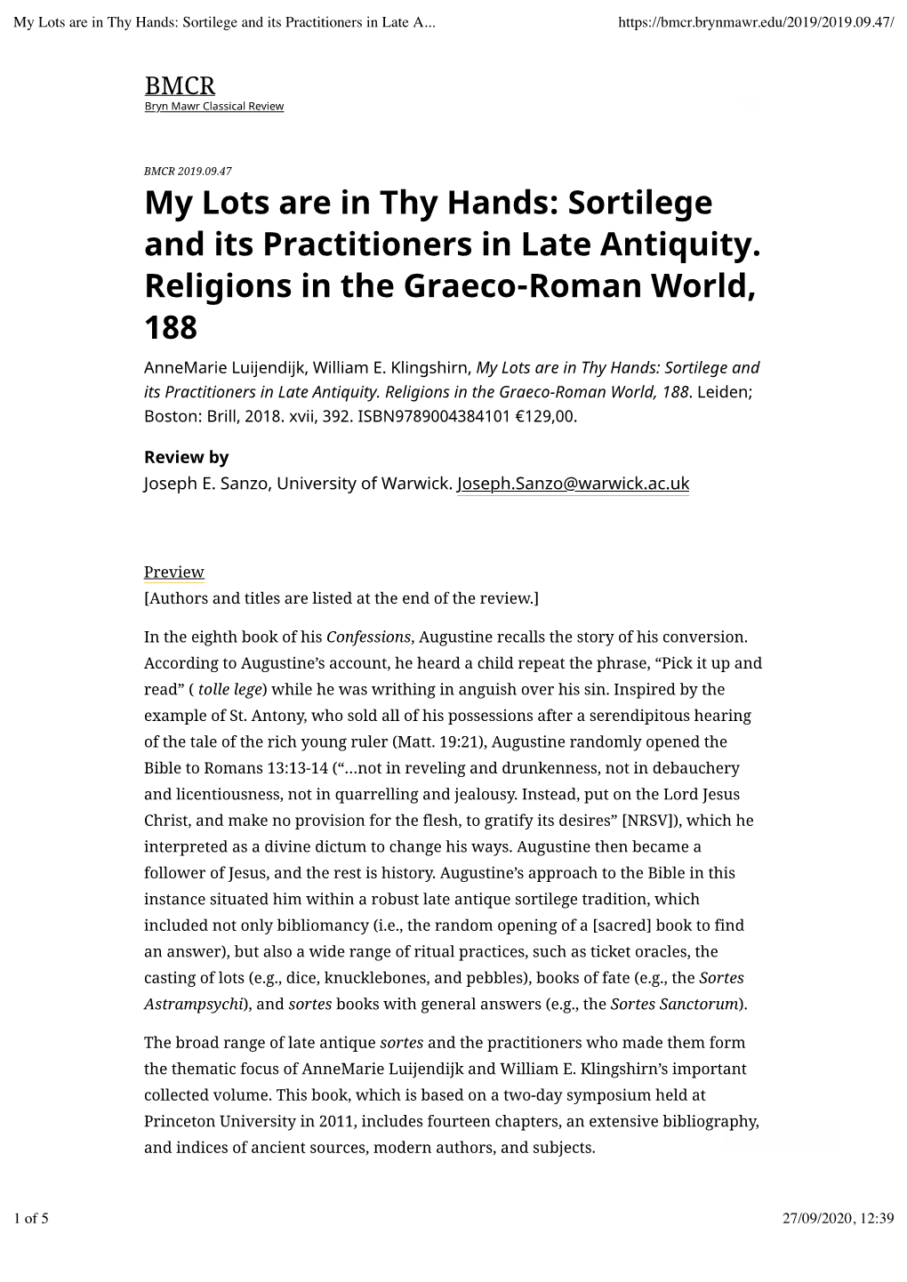 My Lots Are in Thy Hands: Sortilege and Its Practitioners in Late A