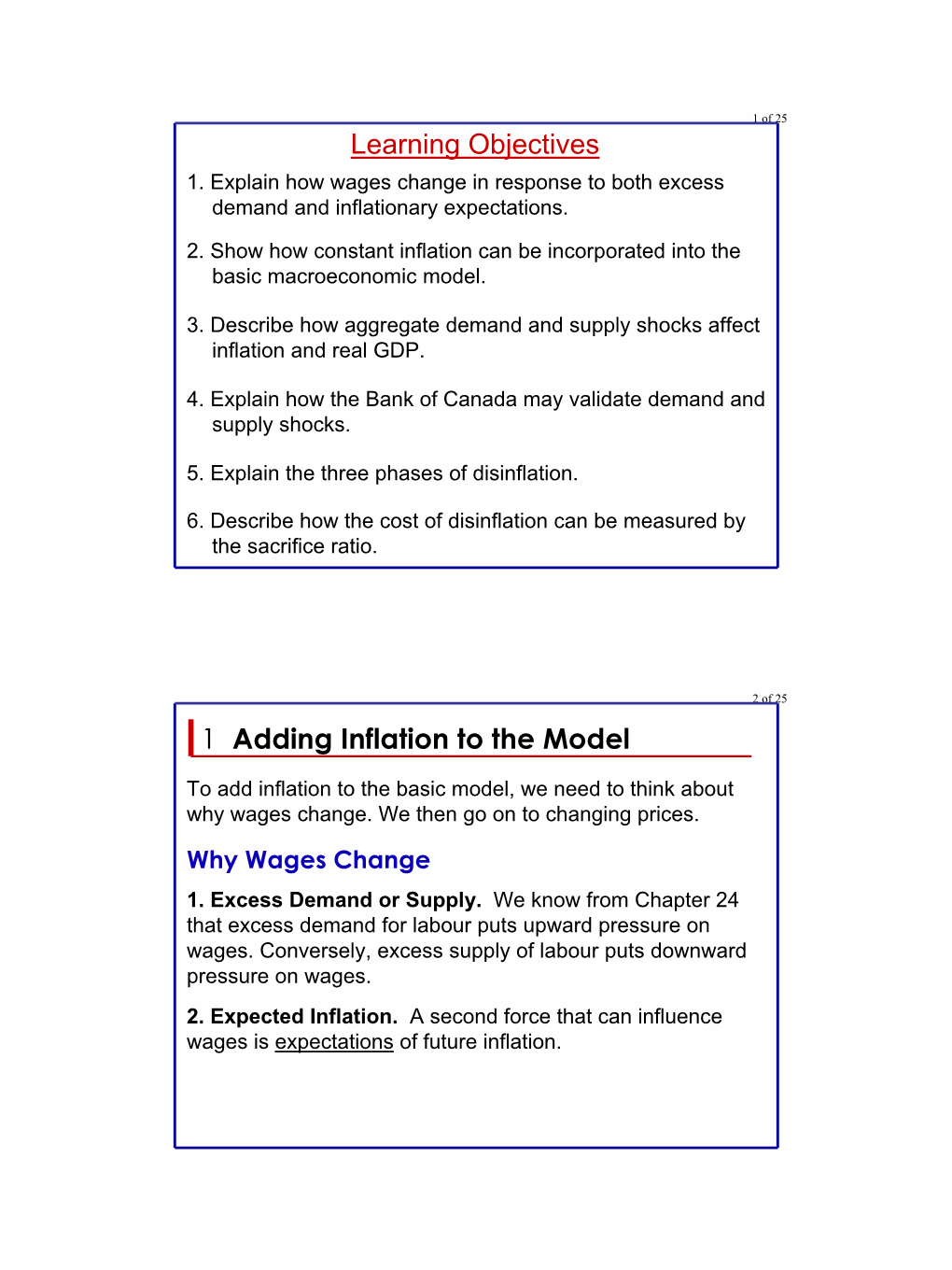 Learning Objectives 1 Adding Inflation to the Model