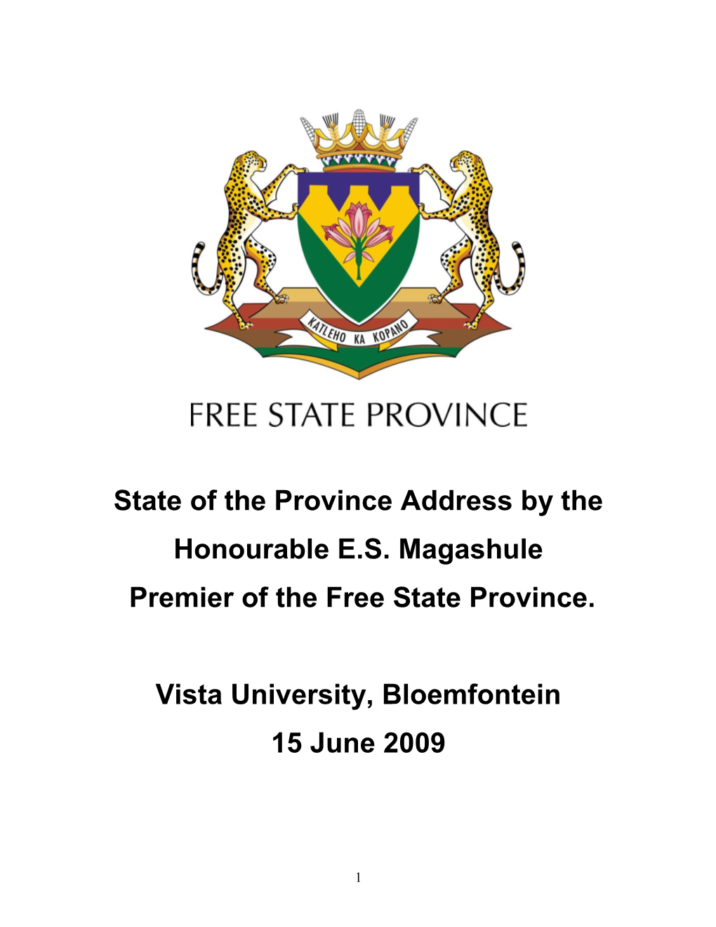 2009 State of the Province Address