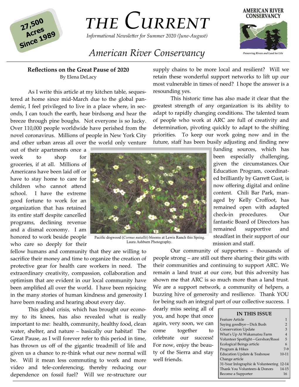 The Current Acres Informational Newsletter for Summer 2020 (June-August) Since 1989 American River Conservancy