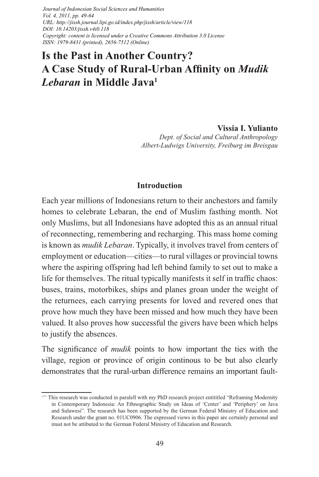 A Case Study of Rural-Urban Affinity on Mudik Lebaran in Middle Java1