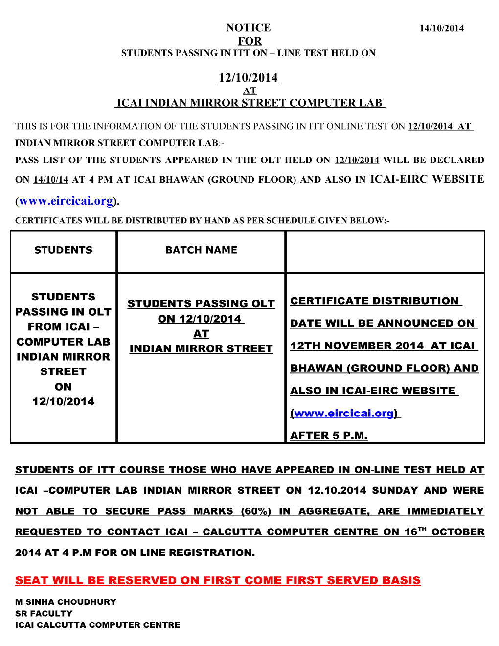 Students Passing in Itt on Line Test Held On