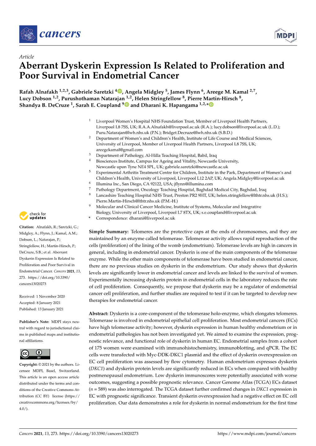 Aberrant Dyskerin Expression Is Related to Proliferation and Poor Survival in Endometrial Cancer